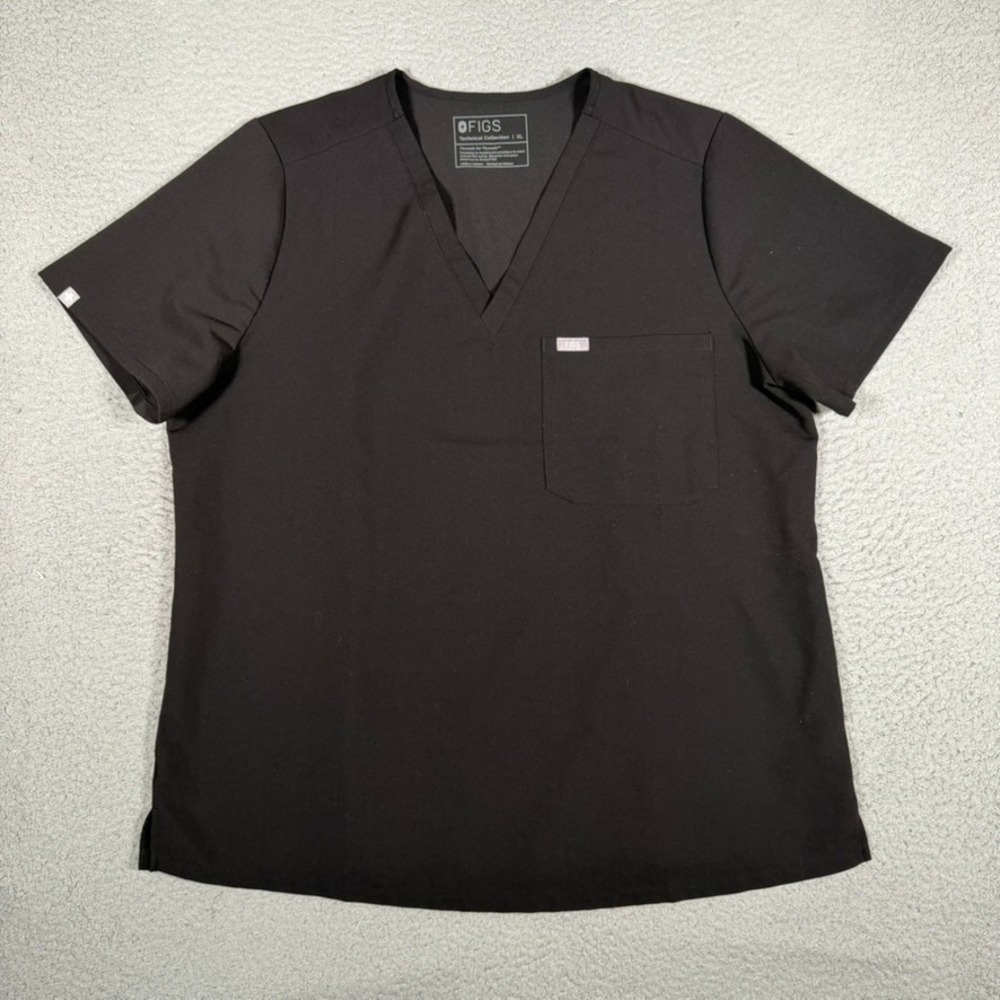 Figs Scrub Top Womens XL Black Catarina One-Pocket Workwear Medical Nursing